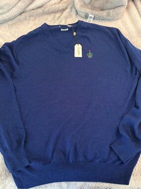 Peter Millar Blue Wool Blend V-neck Sweater Golf Golfing Preppy Mens XL NWT